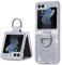 Case for Samsung Galaxy Z Flip 5 Case with Ring Holder Glitter Shockproof Hard PC Shell Shiny PU Leather Cover Girls Women Slim Fit Protective Samsung Galaxy Z Flip 5 5G Phone Case Silver