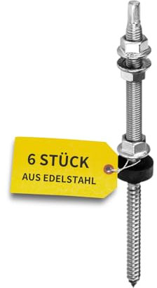 Avoltik Stockschrauben Edelstahl M10 x 200 mm ohne Adapterblech I 6 Stück I wetterfeste M10 Stockschrauben mit Dichtung & Sperrzahnmutter