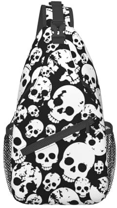 VOOHDDY Schultertasche für Damen und Herren, Reisen, Wandern, Umhängetasche, Brusttasche, lässig, Tagesrucksack, Sport, Totenkopf Schwarz und Weiß, Einheitsgröße, Cool