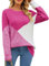 Rayson Pull Femmes Automne Hiver Manches Longues Pullover Mode Pullover Col Rond Hauts Casual Sweat-Shirt Couleur Patchwork Pull Tricoté(Rose,L)