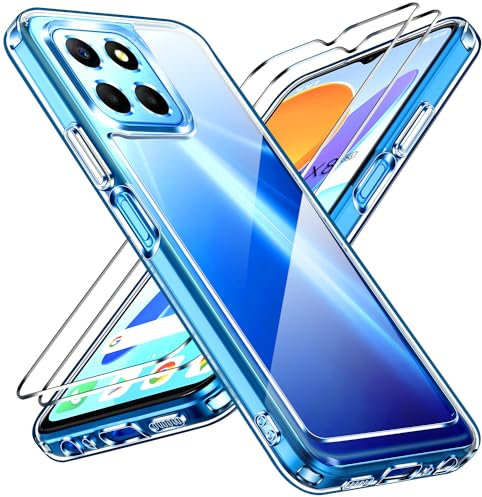 ivoler Anti-Amarillo Clara Funda para Honor 70 Lite/Honor X8 5G / X6a / X6 con 2 Piezas Cristal Templado, [Protección Militar] Carcasa Protectora Antigolpes Transparente Anti-Choques Bumper Case