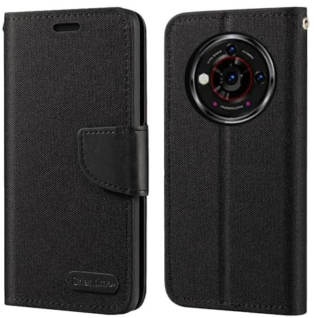Étui Portefeuille en Tissu Oxford et Cuir PU Compatible avec Doogee V30 Pro, Coque Robuste avec Rabat Magnétique et Fentes Cartes (Noir)