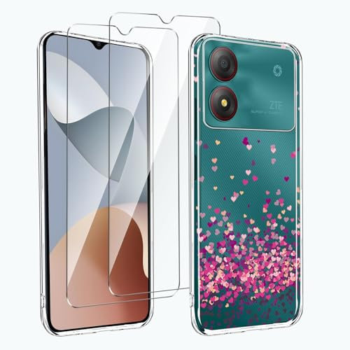 LYZXMY Cover per ZTE Blade A34(6.6) TrasparenteCustodia + 2 Pezzi Pellicola Protettiva in Vetro Temperato, Ultra Sottile in Silicone Protettivo Bumper TPU Morbido Gel Case-WM85
