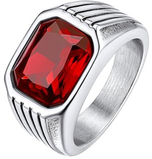 Bestyle Ringe für Herren Edelstahl Männer Rubin Onyx Ring CZ Bandring Quadrat Vintage Edelstein Ring Gothic-Ring Siegelring Fingerring Größe 62, Silber