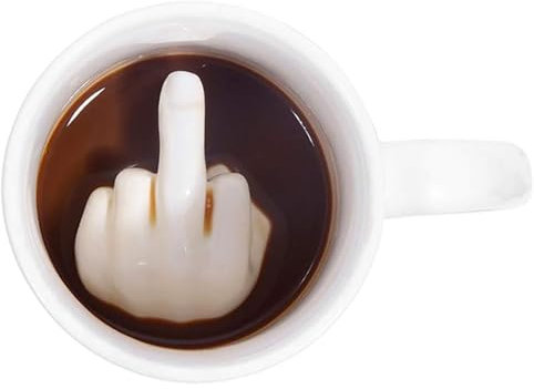 BAKAMITAYI Mittelfinger-Kaffeetasse mit lustigem 3D-Mittelfinger-Motiv Inside Up Yours, Geschenk für Familie zum besten Aprilscherz, Valentinstag, Geburtstagsgeschenk (weiß, schwarz, 300 ml) (weiß)