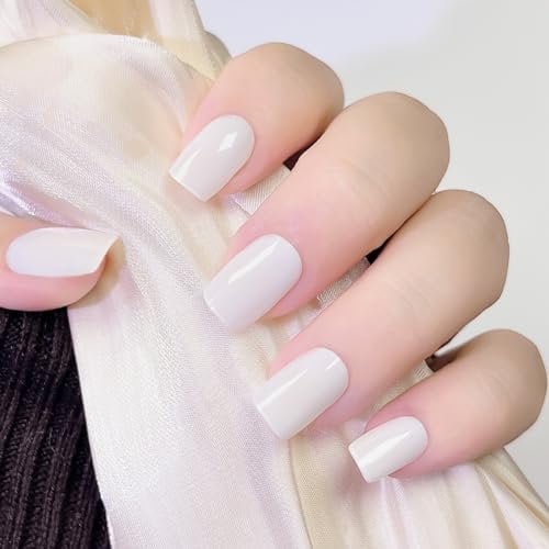 Ceboic Semi Cured Gel Nail Stickers, 20Pcs Gel Nail Strips Solid Color Self-Adhesive Gel Nail Polish Wraps Long-Lasting Waterproof Nail Art Stickers Set, Easy to Apply & Remove (Milk White)