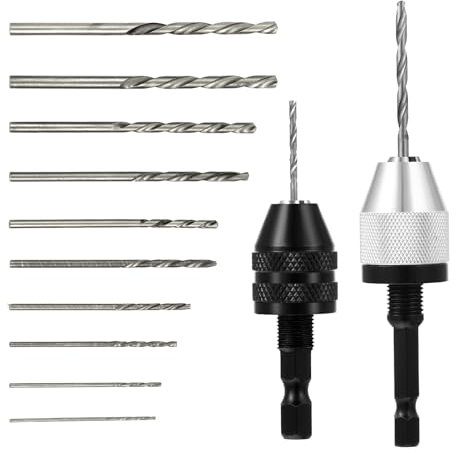 Giantree Keyless Drill Chuck Bit, 2Pcs Chuck Adapter with 10Pcs Drills, 1/4 Inch Hex Shank Fast Change Converter Extension Screwdriver Adapter for Impact Tool Attachment