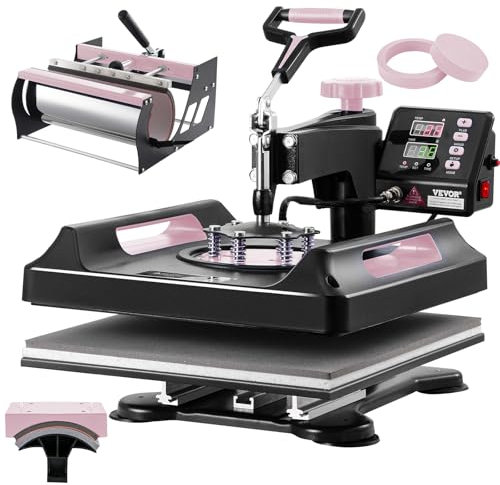 VEVOR Heat Press Machine, 5 in 1 Heat Transfer Machine with 30 oz Tumbler Press, 15 x 15 inch, 360° Swing Away Digital T-Shirt Pressing Machine, Teflon Coating, for T-Shirts/Mugs/Hats/Plates, Black