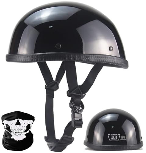 Retrò Casco Scodella Portatile Mezzi Caschi Jet, Mezzo Elmetto Moto Retrò Vintage Caschi Cromwell Caschi Casco A Scodella Scooter Motorino ECE Omologato Mezzo Casco Da Motociclista,C,S 55~56CM