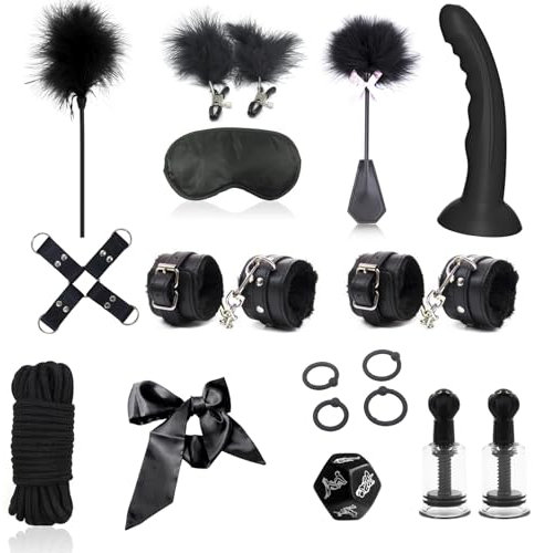 BDSMYOU BDSM Set Sex Geschenke für Paare | 15 Pcs Sex Spielzeug für die Paare Männer Frau,Sex Toyset für Paar Set,Handschellen Sex Bett,Anal Plug Dildo Penisring Peitsche Augenmaske Nippelklemmen