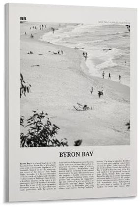 LZTEN Byron Bay Print Black And White Beach, Byron Bay Wall Art, Byron Bay Poster, Byron Bay Photo, Byron Bay Decor, New South Wales, Australia Canvas Wall