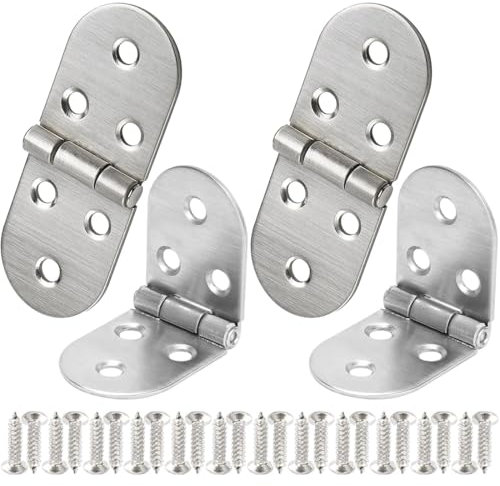 Bangbobi set di 4 cerniere pieghevoli in acciaio inox per mobili - apertura a 180°, design rotondo, cerniera a vite per tavoli pieghevoli, armadi e altro ancora