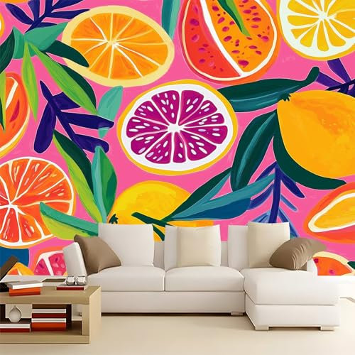 Printed Wallpaper 78.74 x 55.12 (W x H), Non-Woven Mural Wall Paper Fruit Orange Modern Photo Wallpaper Fashion Home Decor Wall Mural for Bedroom Living Room Yellow Pink
