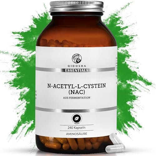 QIDOSHA® NAC 800 Kapseln hochdosiert, 240 Kapseln im Apothekerglas, 800mg N-Acetyl-L-Cystein je Kapsel, vegan, laborgeprueft, deutsche Fertigung