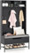COSTWAY Garderobenständer mit Sitzbank, 4 in 1 Garderobe mit offenen Fächern, Schuhschrank & 3 Haken, Kleiderständer mit Sitzkissen, Flurgarderobe für Eingang, Wohnzimmer, 90 x 38,5 x 170 cm (Schwarz)