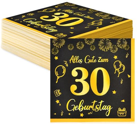 Servietten 30. Geburtstag Deko Schwarz Gold - Happy Birthday Tischdeko für Männer und Frauen - 40 Stk Papier Servietten Decorations 33x33cm