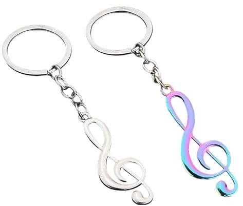 Gammaeon Musiknoten Schlüsselanhänger Edelstahl mit Geige and Gitarre Design – Dauerhaft Rostfreier Schlüsselband für Autos and Taschen (2 Stücke)