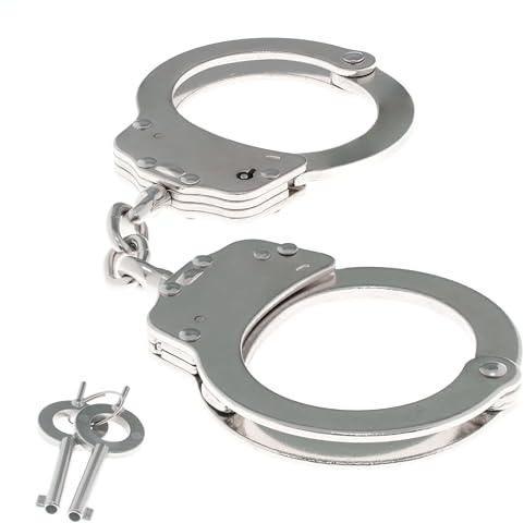Armeria Lamanna Manette Polizia Vero, Manette Professionali in Acciaio, Doppia Chiusura, due chiavi incluse, 20 Posizioni, Acciaio al carbonio, misure 23,5x9x1,5 CM