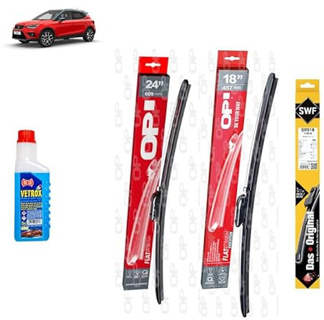 Kit de escobillas limpiaparabrisas delanteras + traseras + limpiacristales compatible con Seat Arona 2017+