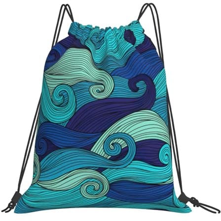 HKHLHLH Ocean Wave Rucksack mit Kordelzug, Polyester, für Herren und Damen, Sporttasche, weiß, One size
