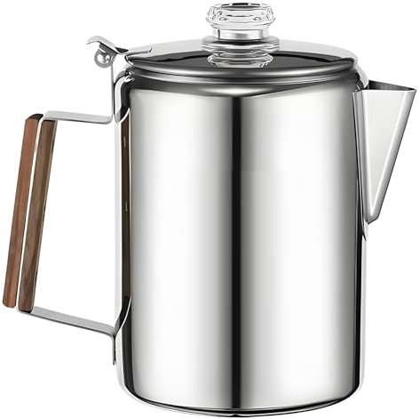 Percolateur Cafetière Portable Style Vintage 17 x 12 x 19 cm Machine Compacte en Acier Inoxydable pour Camping, Voyages à la Plage, Pique-niques, Petit Déjeuner en Famille, Voyage Aventures