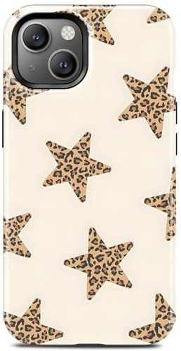 Stars Leopard Cheetah Print Phone Case for iPhone 14, Compatible with Magsafe, Trendy Cute Cool Brown Magnetic Slim Silicone Shockproof Protective Women Girl Cover Case