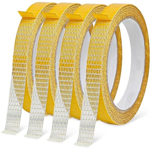 Dreamil 4 Rollen Doppelseitiges Klebeband 13mm x 10m, Handreißbar Durchsichtiges Teppichklebeband, Kleben für Foto Handwerken Teppich Flächengardienen Deko zum Basteln