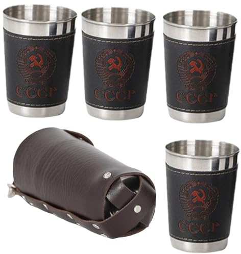 Alipis Camping Weinbecher aus Edelstahl 70ml mit Ledertasche, Schwarz | 1 Satz, Tragbares Trinkgeschirr für Reise und Gastronomie, Kompakt Verstaubar, mit Etui