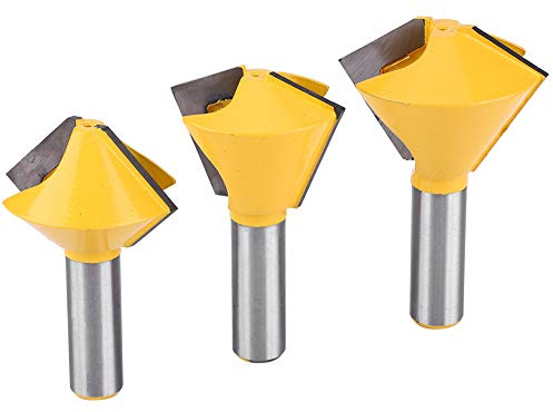 Birds Mouth Fräser-Set, 3-teilig, 12-seitig, 8-seitig, 6-seitig, Hartmetall-Holzbearbeitungs-Fräser zum Verbinden von Massivholz, Hartholz-Spanplatten, 1/2-Zoll-Schaft
