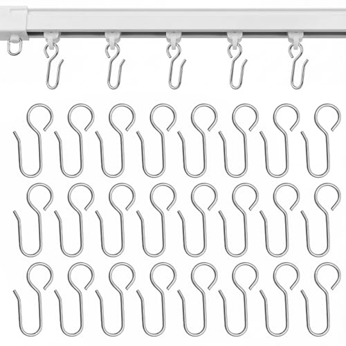 100 Stück Gardinenhaken für Schienen, Gardinenhaken Metall(Silber) | Vorhang Haken für Schienen, Vorhanghaken für Gardinenschiene, DuschvorhangHaken zum Einhängen für Gardienenrollhacken