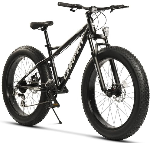 kozamas 26x4.0 Zoll Fettreifen Mountainbike für Erwachsene | Fatbike mit 2x8 Schaltung & Scheibenbremsen | Offroad MTB für Sand & Schnee | Hardtail Fahrrad, 120kg Traglast, Schwarz-Weiß