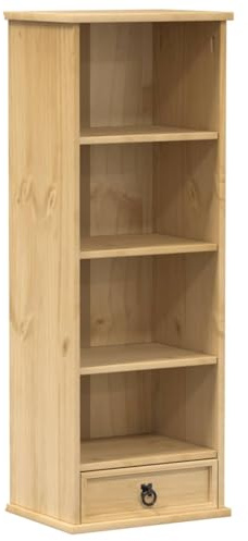 FWIKDUN CD Cabinet with Drawer, 40x30x110 cm Solid Pine Wood CD DVD Storage Unit for Collections