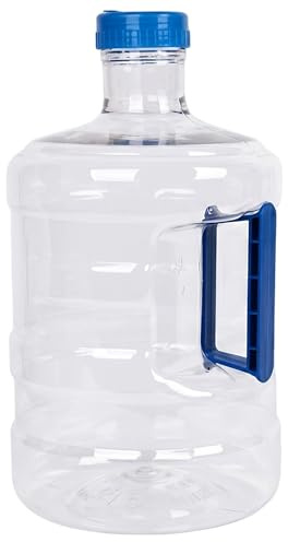 Botella de agua de 1 galón (5 litros) garrafa de agua de plástico transparente a prueba de fugas con asa compatible con dispensadores domésticos boca de 2, 16 pulgadas.