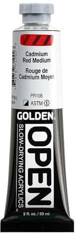 GOLDEN OPEN Slow-Drying Acrylics, Cadmium Red Medium, 2 fl. oz. Tube