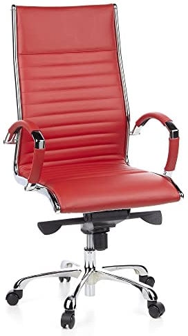 hjh OFFICE 660530 Profi Chefsessel Parma 20 Leder Rot Bürostuhl Drehstuhl, hohe Rückenlehne ergonomisch