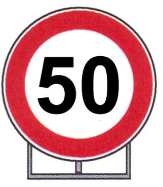 LittleBloom Segnale Stradale Cartello Cantieri Velocità 50 km/h D 60 Acciaio Rifrangente