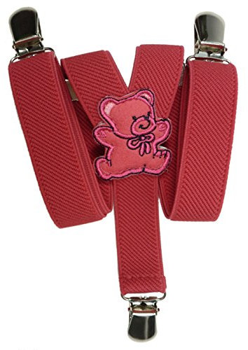 Olata Bretelle per Bambini a Forma di Y, Elastiche, Design con Orsetto (0-2 Anni), 2 cm. Fuscia Rosa