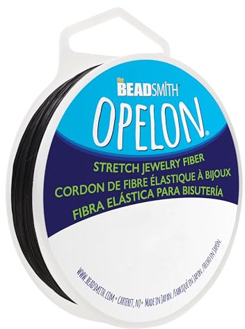 The Beadsmith Opelon Stretch Cord – Elastic Beading Fiber, Black, 0.7 mm Diameter, 25 Meters (82 ft) Spool