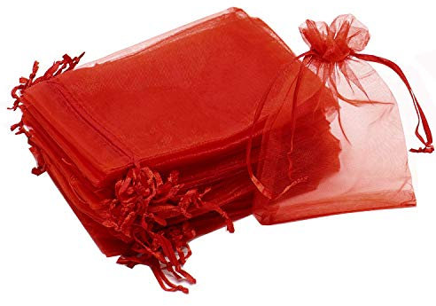 Bezall Weihnachts-Organza-Beutel, 10,2 x 15,2 cm, roter Kordelzug, für Hochzeit, Party, Urlaub, Geschenkbeutel, transparent, Schmuck, Süßigkeiten, 100 Stück