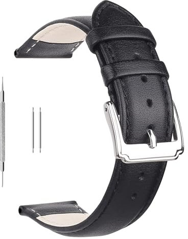 Berfine Ersatz-Uhrenarmband aus Kalbsleder, extra weiches Uhrenarmband für Herren und Frauen, Schwarz und Braun, 18/20/22 mm, Schwarz , 22 mm
