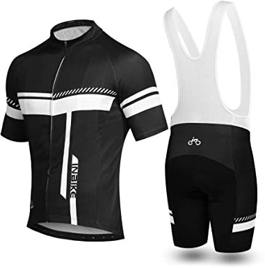INBIKE Fahrradtrikot Herren Kurzarm Damen Fahrradbekleidung Männer Set Kurz Fahrrad Trikot und Brace Radlerhose mit Sitzpolster(Weiß, S)
