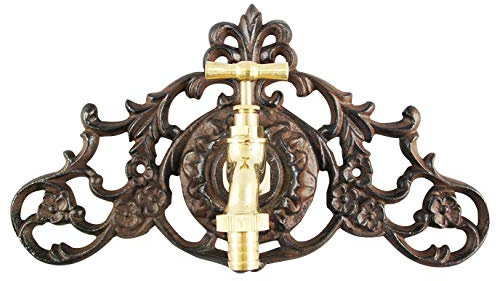 aubaho Wasseranschluss Zierrosette Eisen Wasserhahn Garten Brunnen braun Antik-Stil