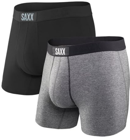 SAXX Men's Underwear -VIBE Super Soft Boxer Briefs with Built-In Pouch Support – Pack of 2, Black/Grey, XX-Large