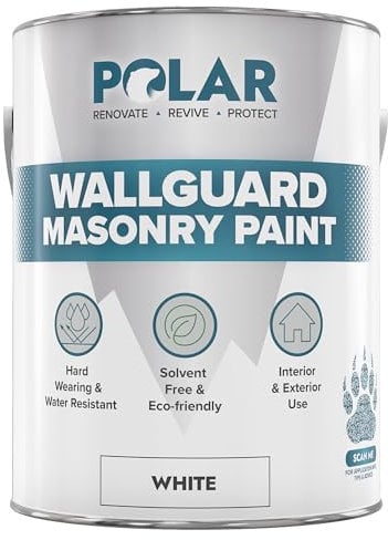 Polar Wallguard Masonry Paint - White - 5 Litre - Exterior Coatings - Ideal For Brick, Stone, Pebbledash & Concrete - Waterproof Protection