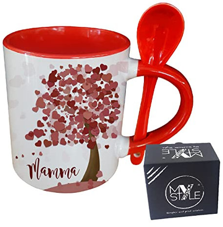 My Custom Style Tazza Rossa+cucchiaino#FestaMamma Albero#325ml
