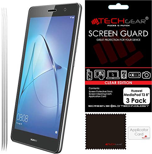 TECHGEAR [Pack of 3 Screen Protectors fit Huawei MediaPad T3 8 - Ultra Clear Screen Protector Guard Covers with Screen Cleaning Cloth & Application Card