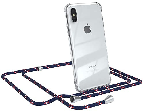 EAZY CASE Handykette kompatibel mit iPhone X/XS Handyhülle mit Umhängeband, Handykordel mit Schutzhülle, Silikonhülle, Hülle mit Band, Stylische Kette für Smartphones, Navy Camouflage
