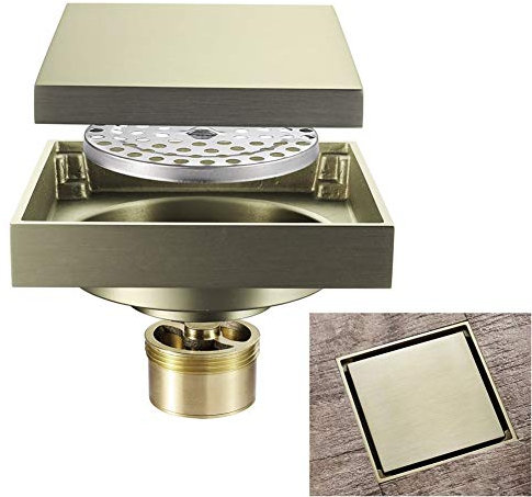 GQQG Duschrinne Messing Ablaufrinne Unsichtbar, Quadrat Bodenablauf Dusche Duschablauf sehr Flach Duschabfluss Duschablaufrinne Duschrinne für Küche, Bad, Dusche, Garage und Keller, 10x10cm