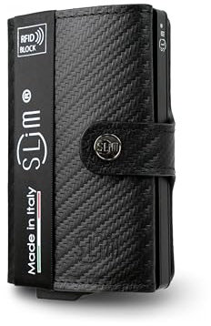 SLim® Porte-cartes, portefeuille blindé, protection RFID, anti-clonage, Carbone noir, Senza Zip