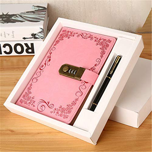 Diario con password Notebook vintage in pelle PU, diario con password Diary Book con lucchetto a combinazione, 100 pagine, stile vintage, colore: rosa